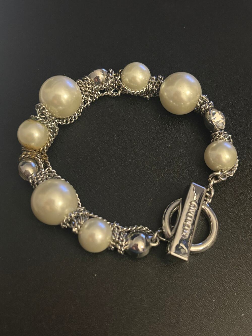 Vintage Givenchy Faux Pearl Chain Bracelet 6”
